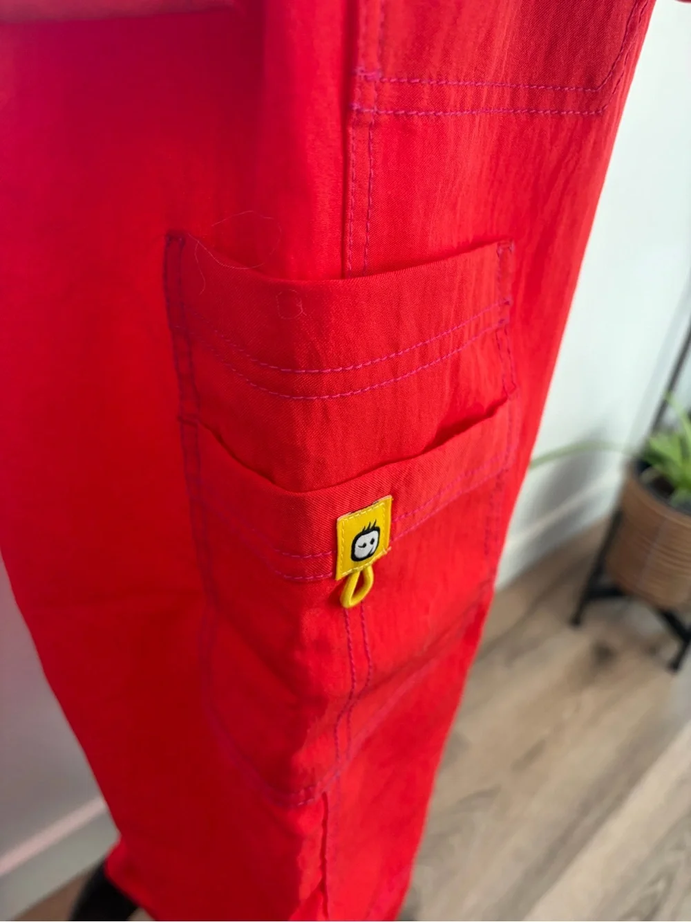 Women's Red V-Neck Scrub Top & Jogger Pant Set